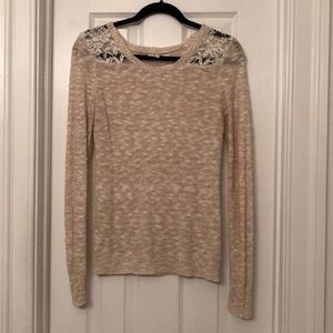 Tan lightweight sweater with lace detail